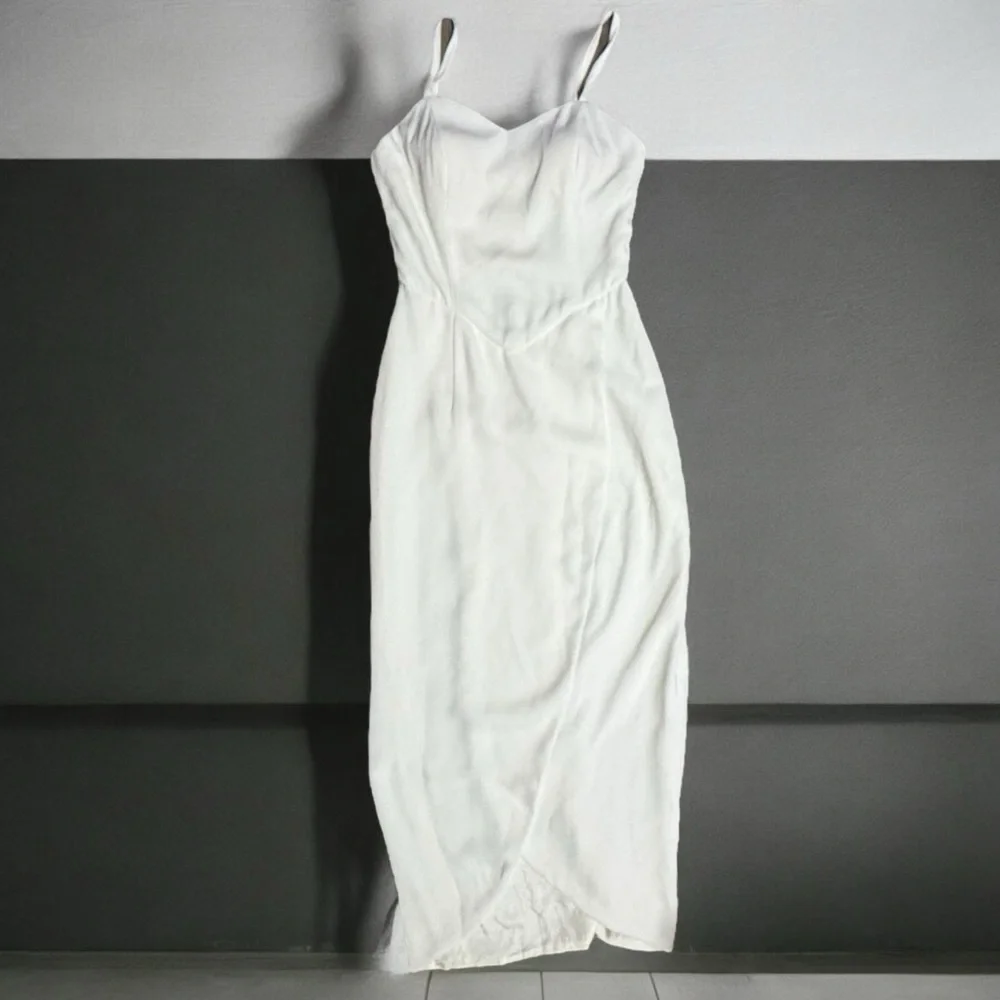 Elegant Macis ivory tulip hem 90s cocktail dress VTG Sz8 fits like Sz S bridal‎